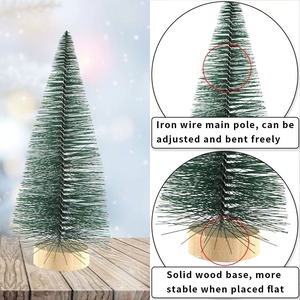 Mini artificial green Christmas tree with flexible wire stem and sturdy solid wood base