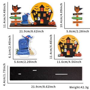 Detailed size specifications for Halloween wooden castle and pumpkin table decorations