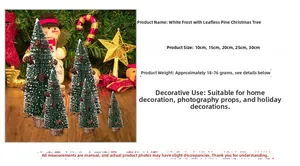Detailed size specifications for frosted larch mini Christmas trees with pine cones