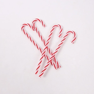 Set of three red and white striped Christmas candy cane hanging ornaments for tree decor