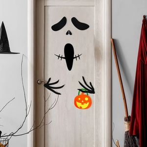 Halloween felt monster door decoration set with ghost face stickers and pumpkin bucket