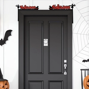 Halloween door frame decoration with black witch and pumpkin silhouettes for home decor