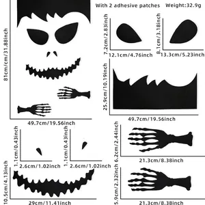 Detailed size specifications for Halloween monster garage door stickers and bone hands