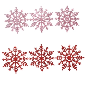 Pink and red glitter snowflake ornaments for Christmas tree decoration set of 6