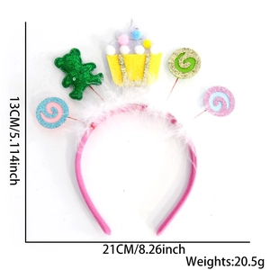 Detail shot of bear lollipop birthday headband showing 21cm width and 20.5g weight