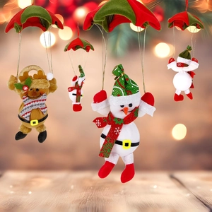 Decorazioni natalizie a paracadute con pupazzo di neve e renne di peluche da appendere
