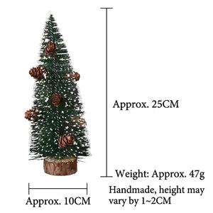 Miniature green frosted larch Christmas tree with pine cones and wood base 25cm