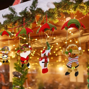 Ornamenti natalizi a paracadute con figure di Babbo Natale, pupazzo di neve e renne