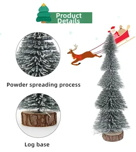 Detail of snowy mini Christmas tree with powder spreading process and log base