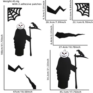 Halloween wall stickers set featuring grim reaper, pumpkin head, and crows silhouette