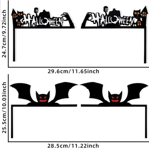 Detailed size specifications for Halloween door corner decorations with felt bat and castle motifs