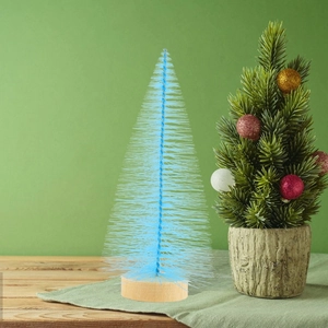 Blue sisal mini Christmas tree on wood base for holiday home tabletop decoration