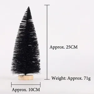 Mini black Christmas tree detail with 25cm height and wooden base dimensions