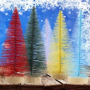 Mini Sisal Christmas Tree Colorful Bottle Brush Trees With Wooden Base Small Artificial Tabletop Tree For Home Office Holiday Decor