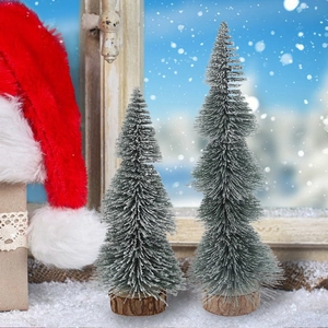 Mini Christmas Tree Snow Flocked Pine Needle Desktop Decoration Cedar Tree With Log Base Holiday Tabletop Ornament For Home Office