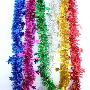 Christmas Star Tinsel Garland Sparkling Pentagram Banner For Holiday Party Venue Background Wall Hanging Decor Ornament