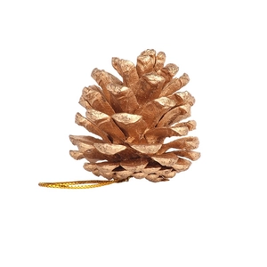 Golden natural pine cone ornament with metallic finish and gold hanging string for Xmas