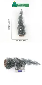 Mini artificial Christmas tree dimensions 42cm height with snowy pine needles and wood base