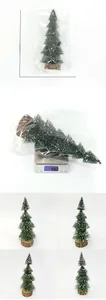 Miniature Christmas tree with white snow coating and natural wood base, 25.5cm height