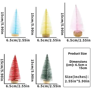 Miniature sisal Christmas tree in various colors with wood base and 15cm height dimensions