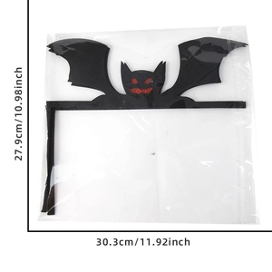 Detailed dimensions of a black bat door corner decoration for Halloween party decor