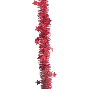 Red Christmas garland with festive star sequins on a clean white background