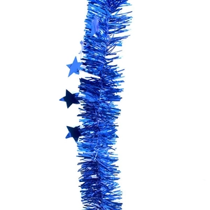Guirlande de Noël bleu foncé de 2 mètres avec étoiles et franges métalliques de fête
