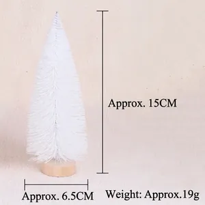 Miniature white sisal Christmas tree 15cm high with wood base for tabletop decoration