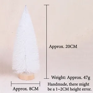 White frosted mini Christmas tree on wood base with 20cm height and 8cm width specs