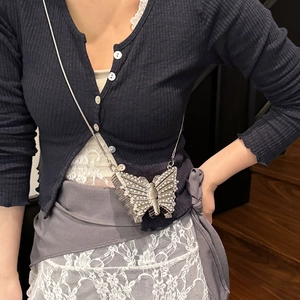 Elegant silver butterfly mini crossbody bag with sparkling rhinestones and chain strap