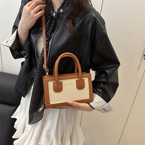 Minimalist beige and brown crossbody mini square bag for women with adjustable strap