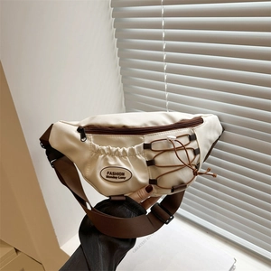 Sac de Poitrine en Toile de Mode Coréenne Couleur Contrastée pour Hommes Femmes Sac Banane Décontracté Sportif Cordon Ajustable