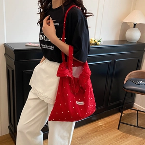 Sac fourre-tout tendance en toile rouge à fleurs pour femmes avec une grande capacité