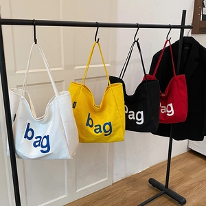 Women Large Capacity Canvas Tote Bag Simple Letter Print Daily Casual Shopping Shoulder Bag Versatile Soft Canvas Handbag