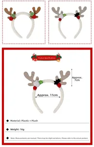 Especificaciones detalladas de tamaño para diadema navideña de reno con textura de felpa