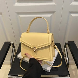 Women's Fashion PU Leather Small Square Handbag Minimalist Flap Crossbody Bag With Top Handle And Gold Tone Metal Lock