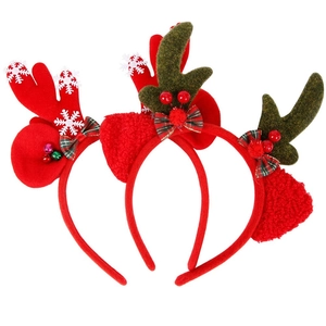 Détail de lot de 3 serre-têtes de Noël avec bois de renne rouges et nœuds à carreaux