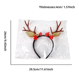 Christmas reindeer antler headband with bow and bells, size 29.5x24cm detail specifications