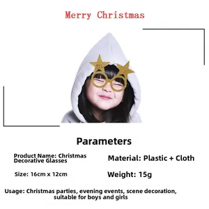 Golden glitter star Christmas party glasses for kids, dimensions 16cm by 12cm
