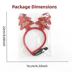 Detail of red sequined Christmas tree headband with adjustable strap for pets