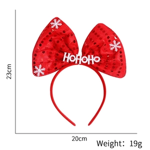 Red sequin Christmas headband with HOHOHO slogan and white snowflakes for party decor