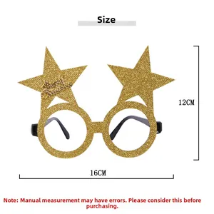 Detailed size measurement of gold glitter Christmas star glasses frame showing 16cm width
