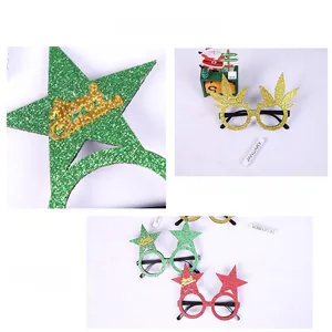 Detail of Christmas star party glasses featuring durable soft silicone temples and glitter