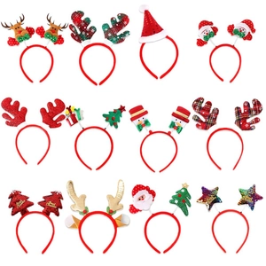 12-pack Christmas headbands set featuring Santa, reindeer antlers, and festive holiday trees