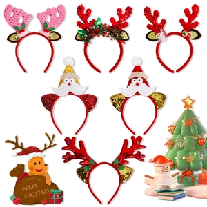 Christmas Reindeer Antler Sequin Headband For Kids Adult Xmas Party Cute Reindeer Ear Santa Claus Hair Hoop Accessories