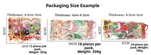 Detailed size specifications for Christmas party eyewear sets in 12, 18, and 24 piece packs