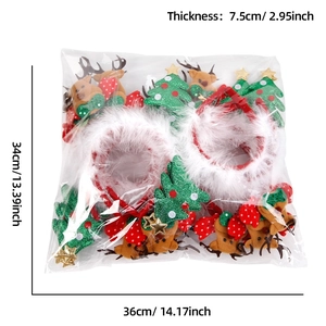 Detailed size chart showing dimensions of a Christmas headband with LED lights and fur