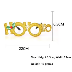 Golden HO HO HO Christmas glasses frame with holly leaf detail and 22cm width dimensions