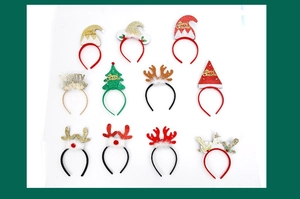 Set of 11 assorted Christmas headbands including sequined hats, trees and reindeer antlers