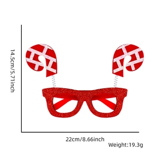 Christmas glitter party glasses with dimensions 22cm width and red spring ears detail